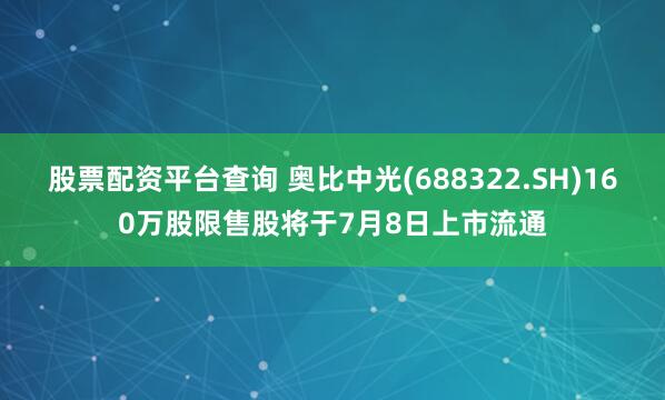 股票配资平台查询 奥比中光(688322.SH)160万股限售股将于7月8日上市流通